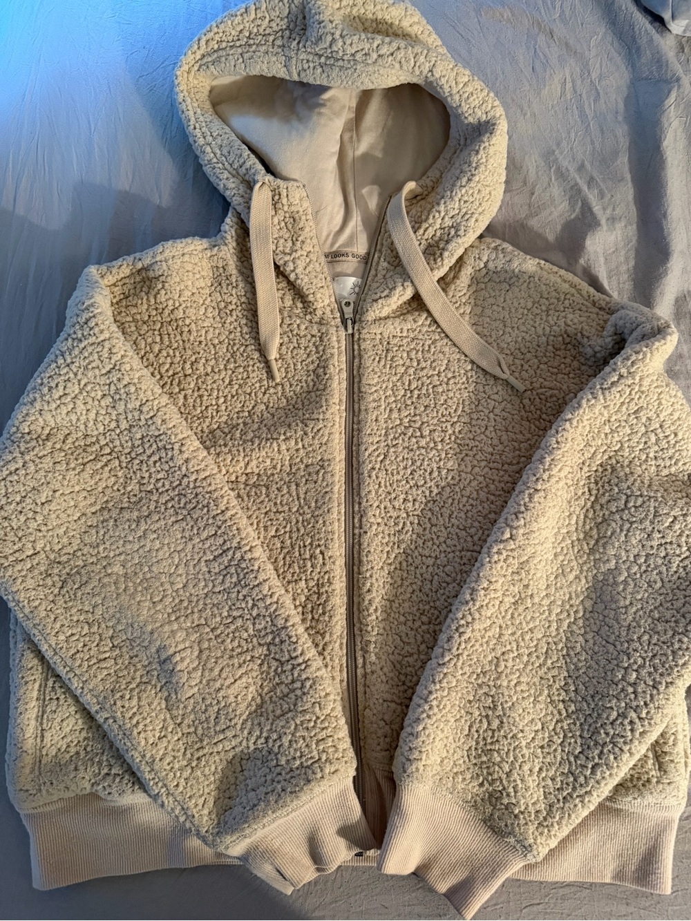 Aerie Offline Cream Sherpa Zip Hoodie with Hood